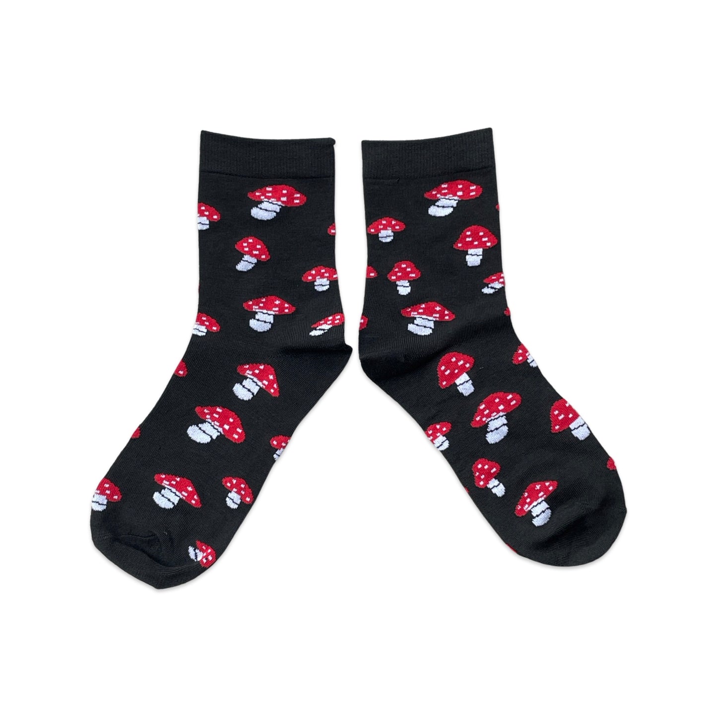 Damen Socken mit Pilzmotiv, schwarz, mit Fee, Waldpilzen