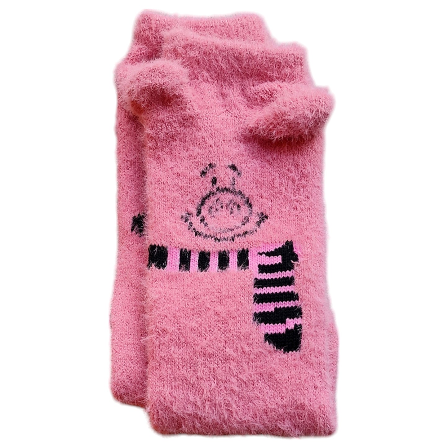 Cute Soft Pink Pig 3D Ears Cosy Ladies Ankle Socks