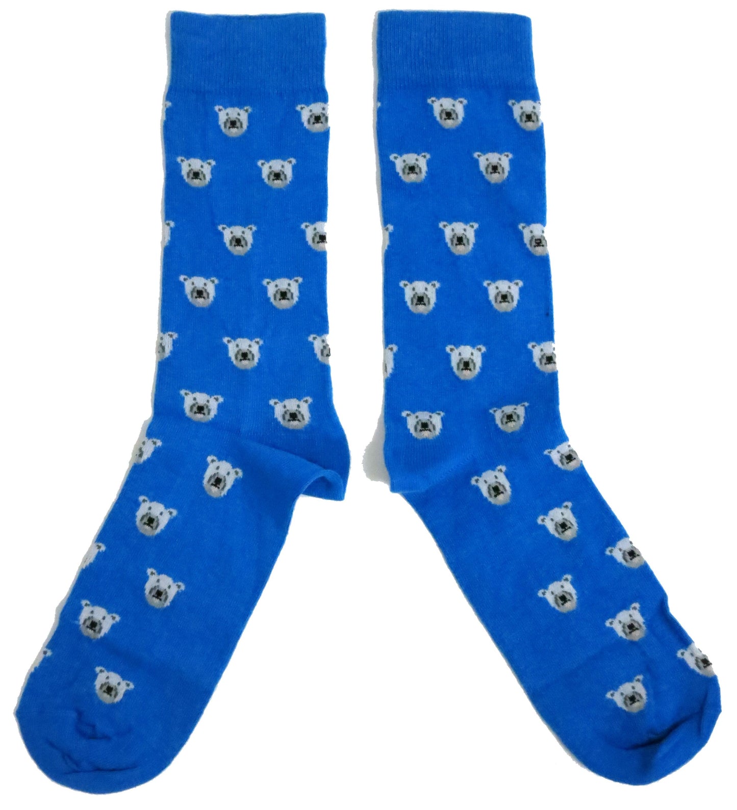 Polar Bears Faces All Over North Pole Blue Cotton Blend Mens Socks