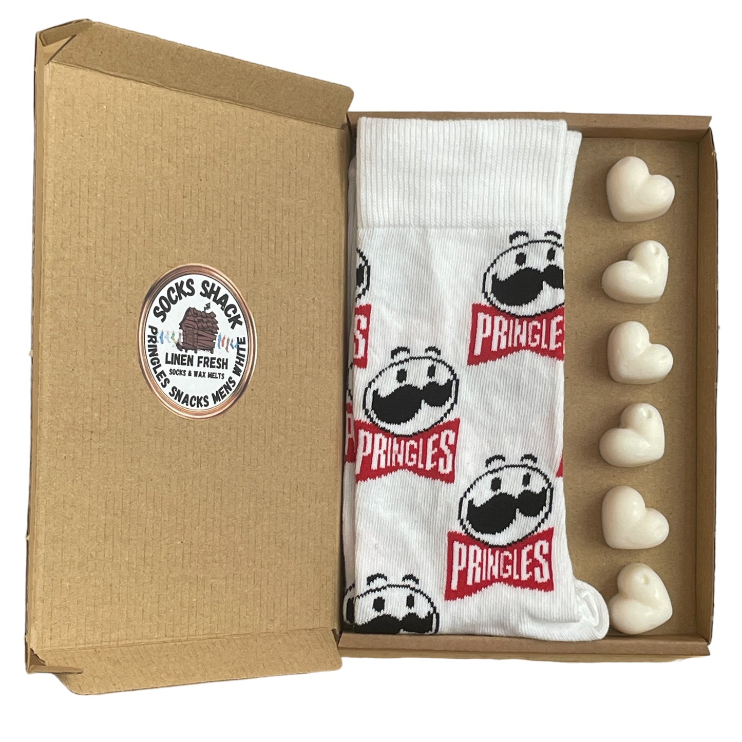 Pringles Snacks Herren weiße Socken & Wachsschmelzen Geschenkset Duftauswahl
