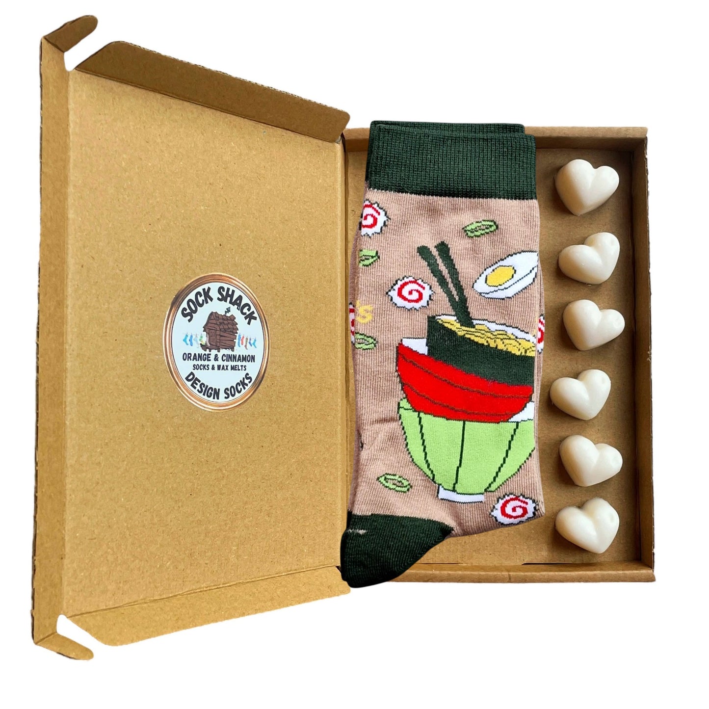Stack Of Ramen Egg Poke Bowl Sushi Lover Mens Socks & Wax Melts Gift Set
