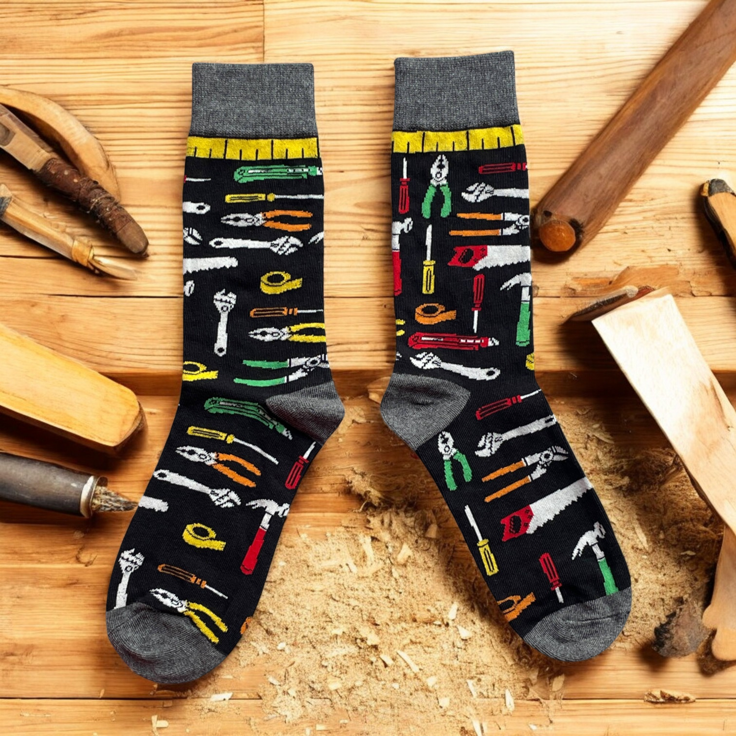 Socken für Herren, Bauarbeiter, Heimwerker, Wasserwaage, Schraubendreher