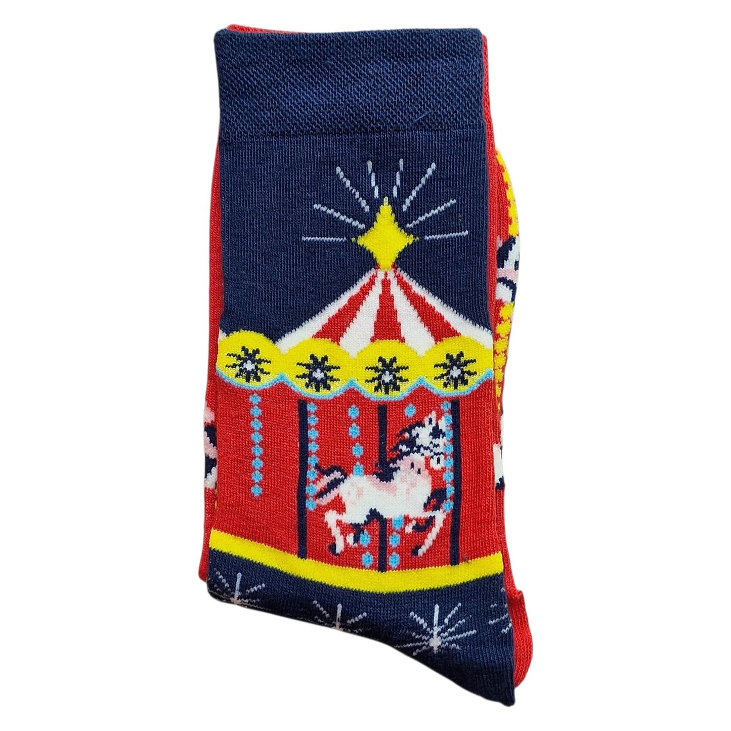 Carousel Magic Roundabout Fairground Horses Odd Ladies Red Blue Socks