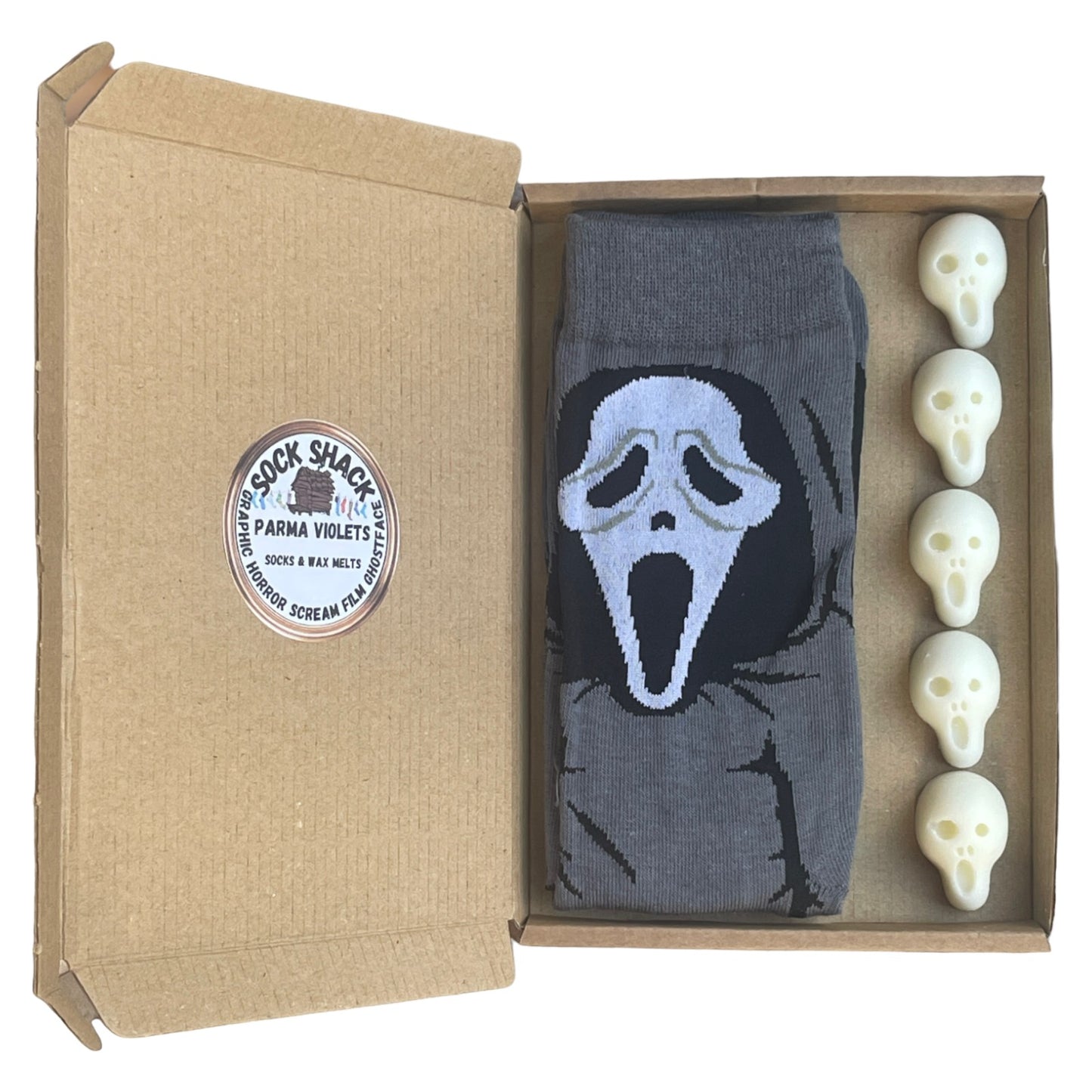 Graphic Horror Scream Film Ghostface Mens Socks & Wax Melts Gift Set Choice Of Fragrance