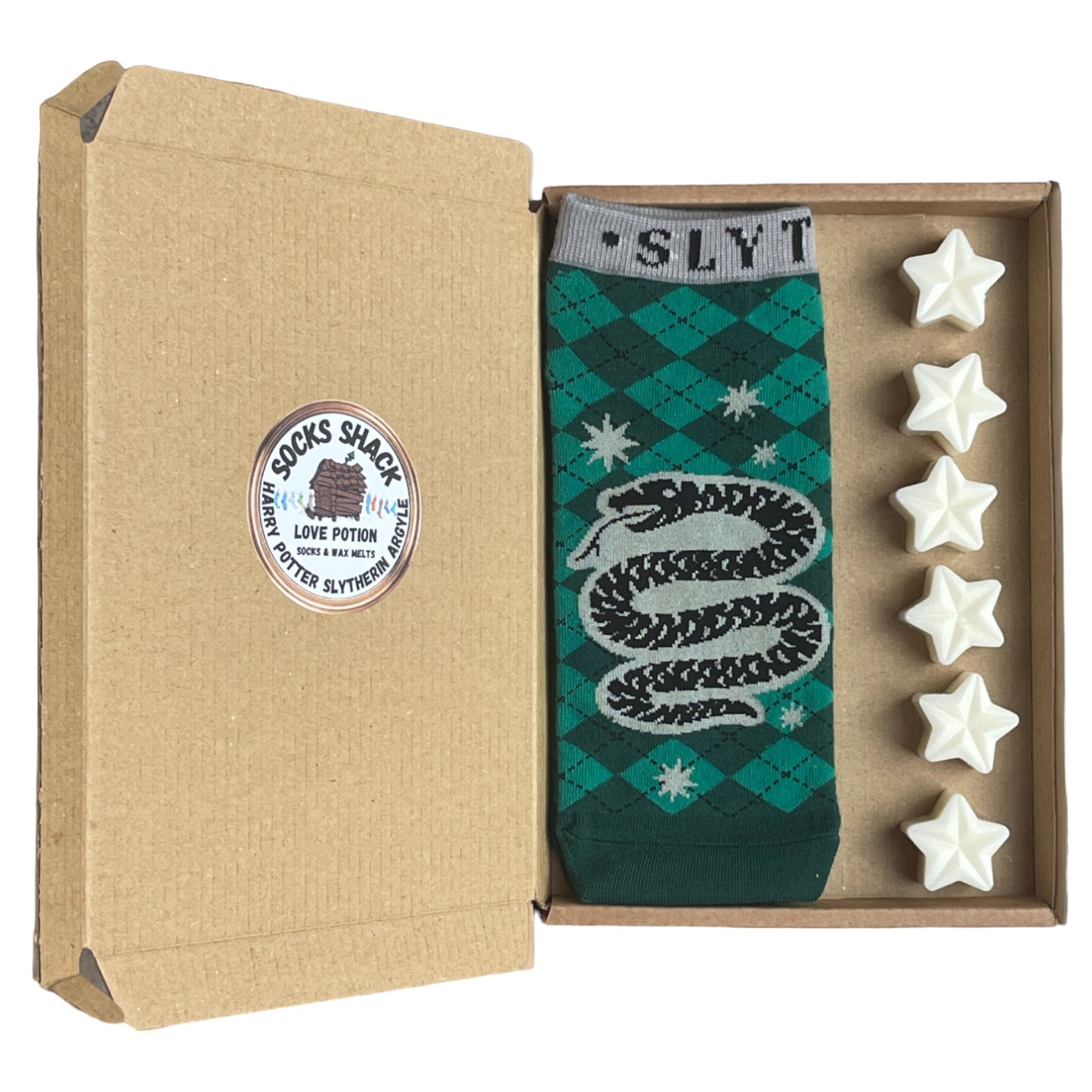 Harry Potter Slytherin Argyle Ladies Shoe Liners Socks & Wax Melts Gift Set Choice Of Fragrance