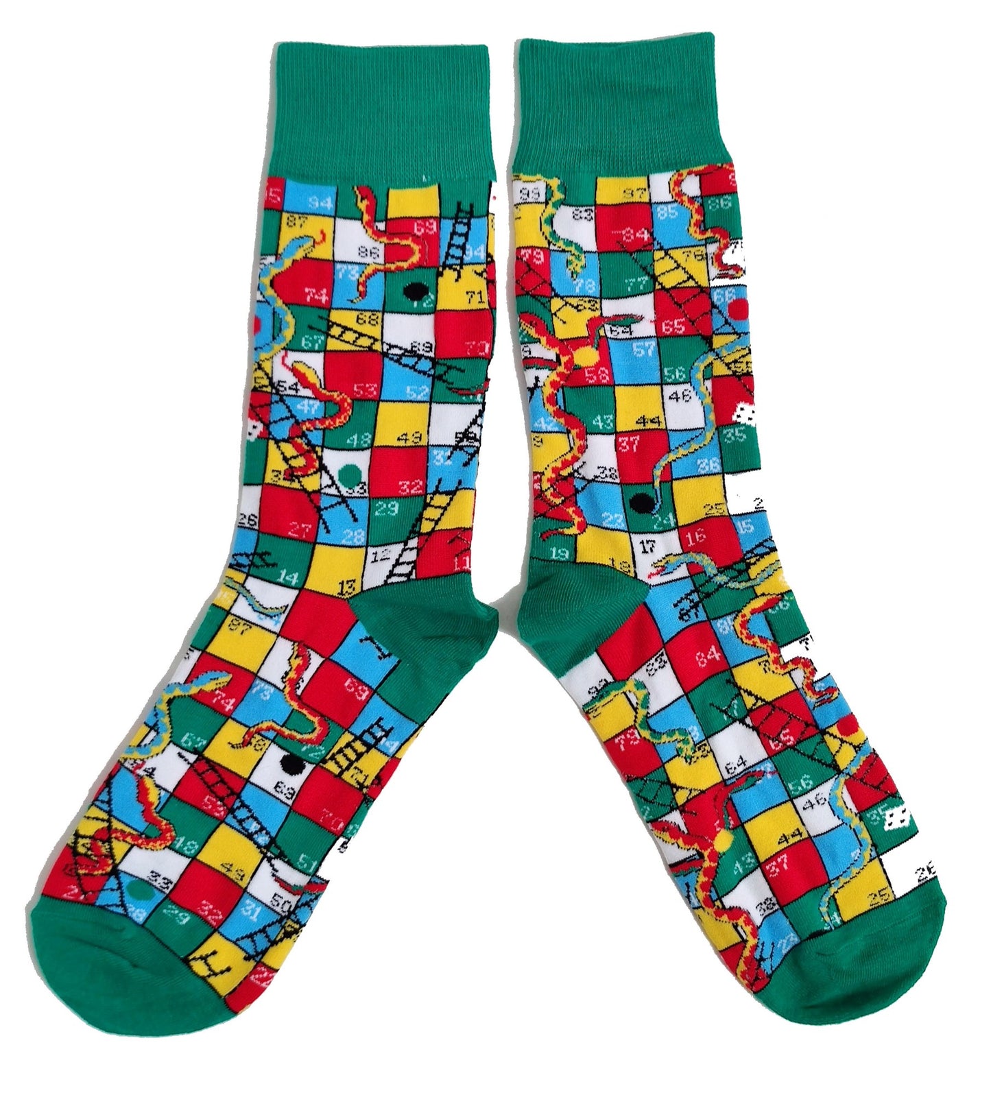 Bunte Brettspielsocken für Herren mit Schlangen- und Leitermotiv
