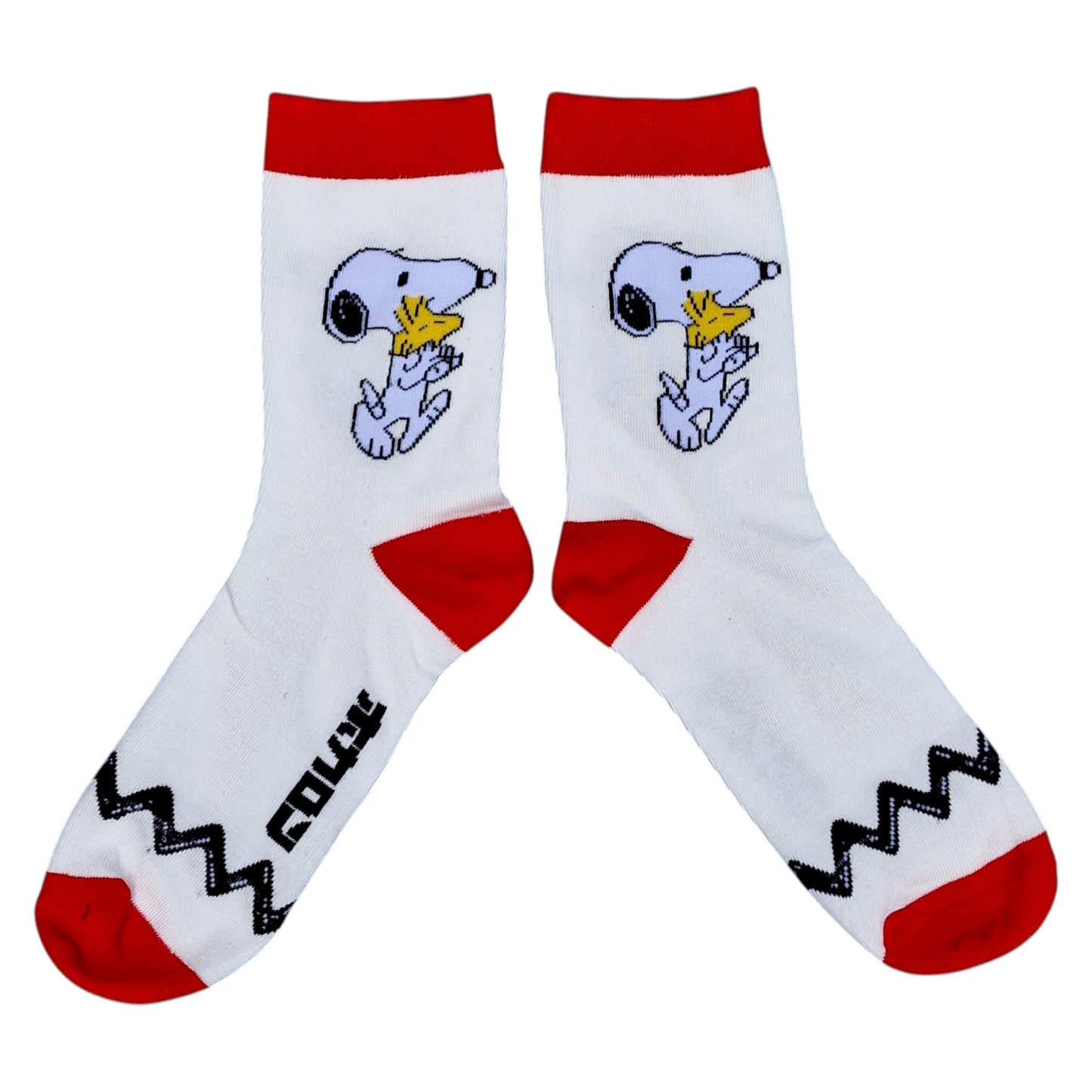 Snoopy Woodstock Zigzag Toe Peanuts Beagle Dog Mens White Sock Shack Socks