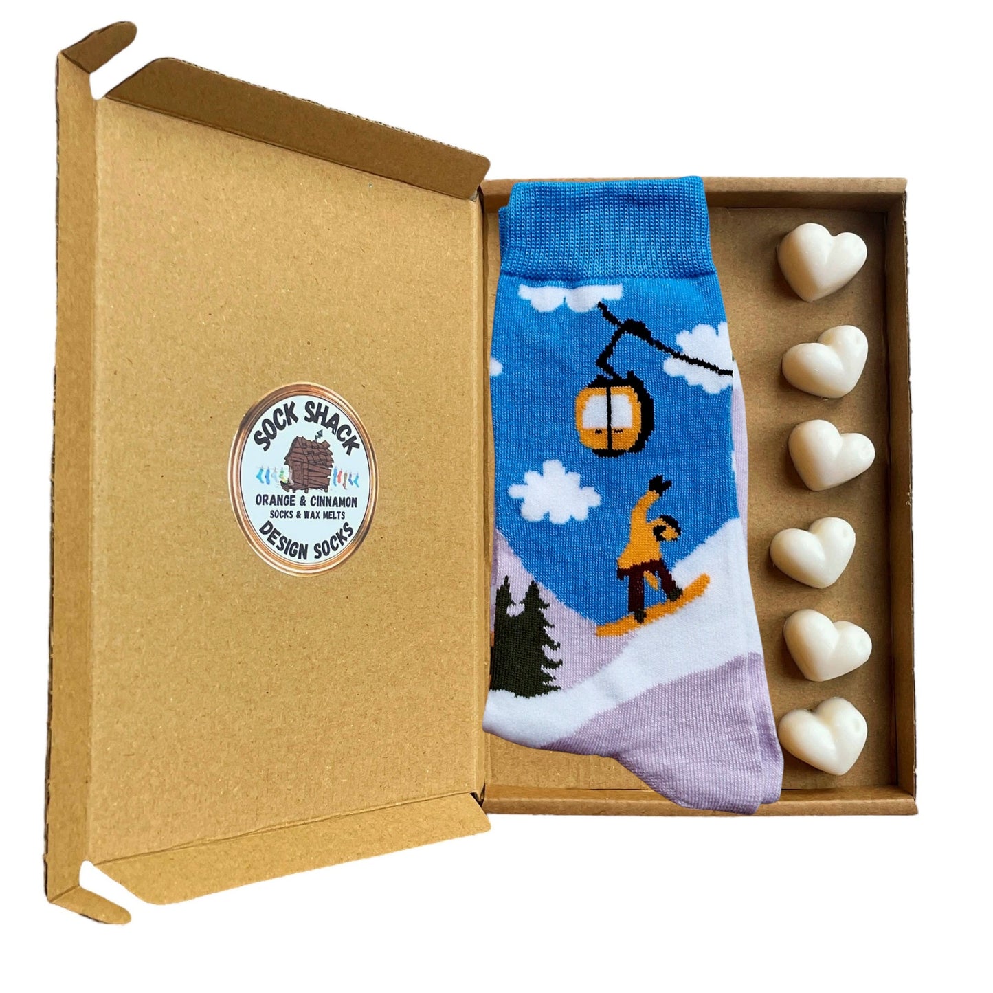 Snowboarding On The Piste & Cable Car Mens Socks & Wax Melts Gift Set