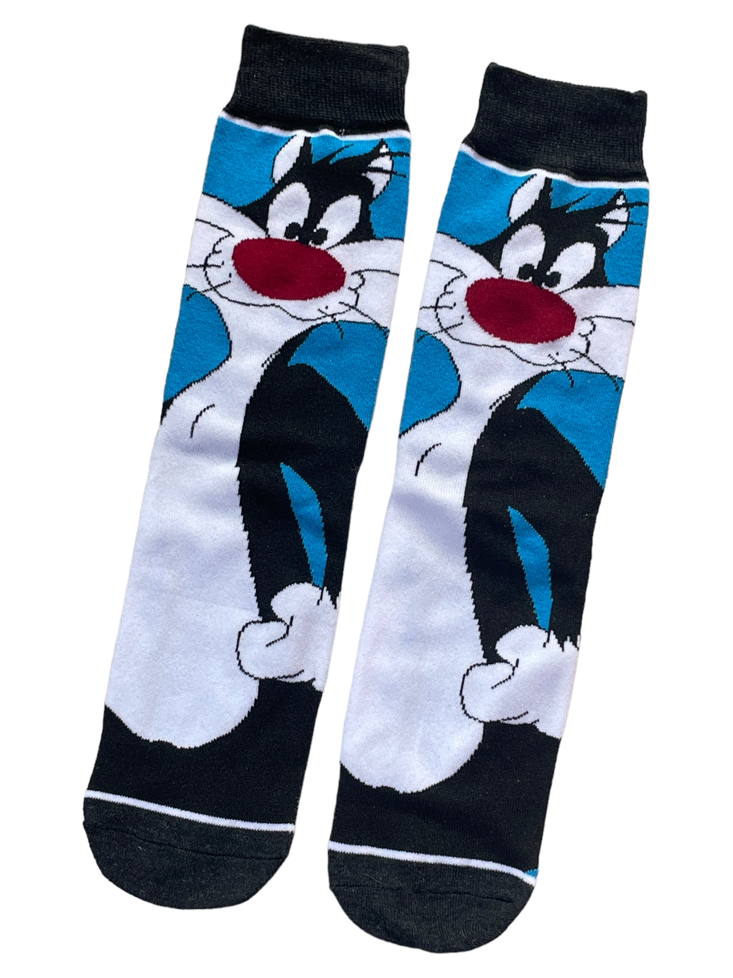 Herrensocken „Sylvester“ mit Katzen-Cartoon, Schwarz/Weiß