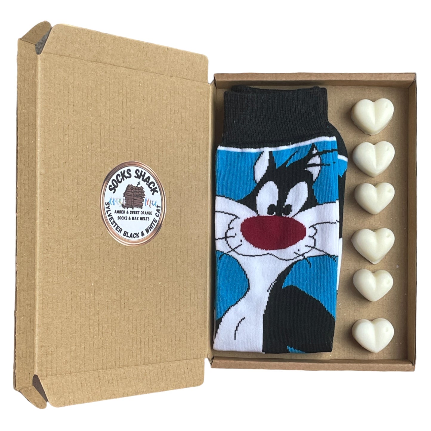 Sylvester Black & White Cat Cartoon Mens Socks & Wax Melts Gift Set Choice Of Fragrance