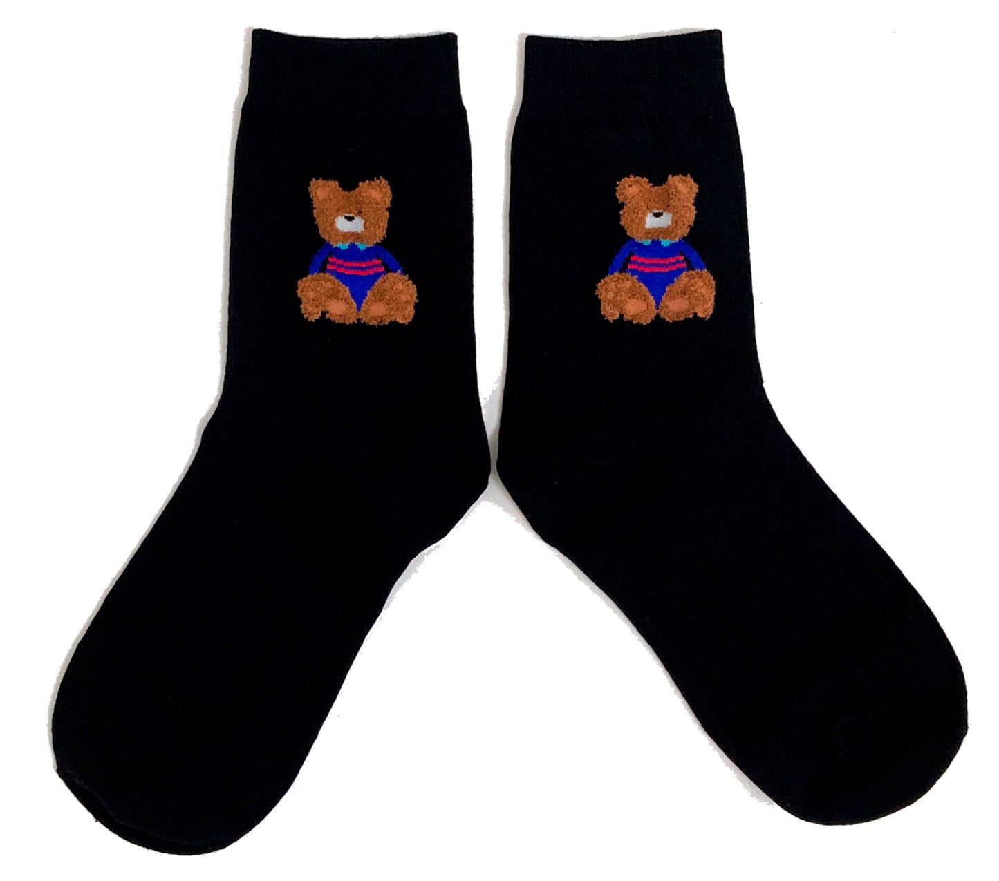 Textural Fuzzy Teddy Bear Black Ladies Socks
