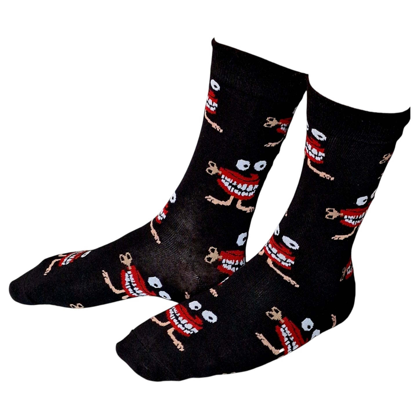 Chattering False Teeth Clockwork Dental Dentist Mens Black Sock Shack Socks