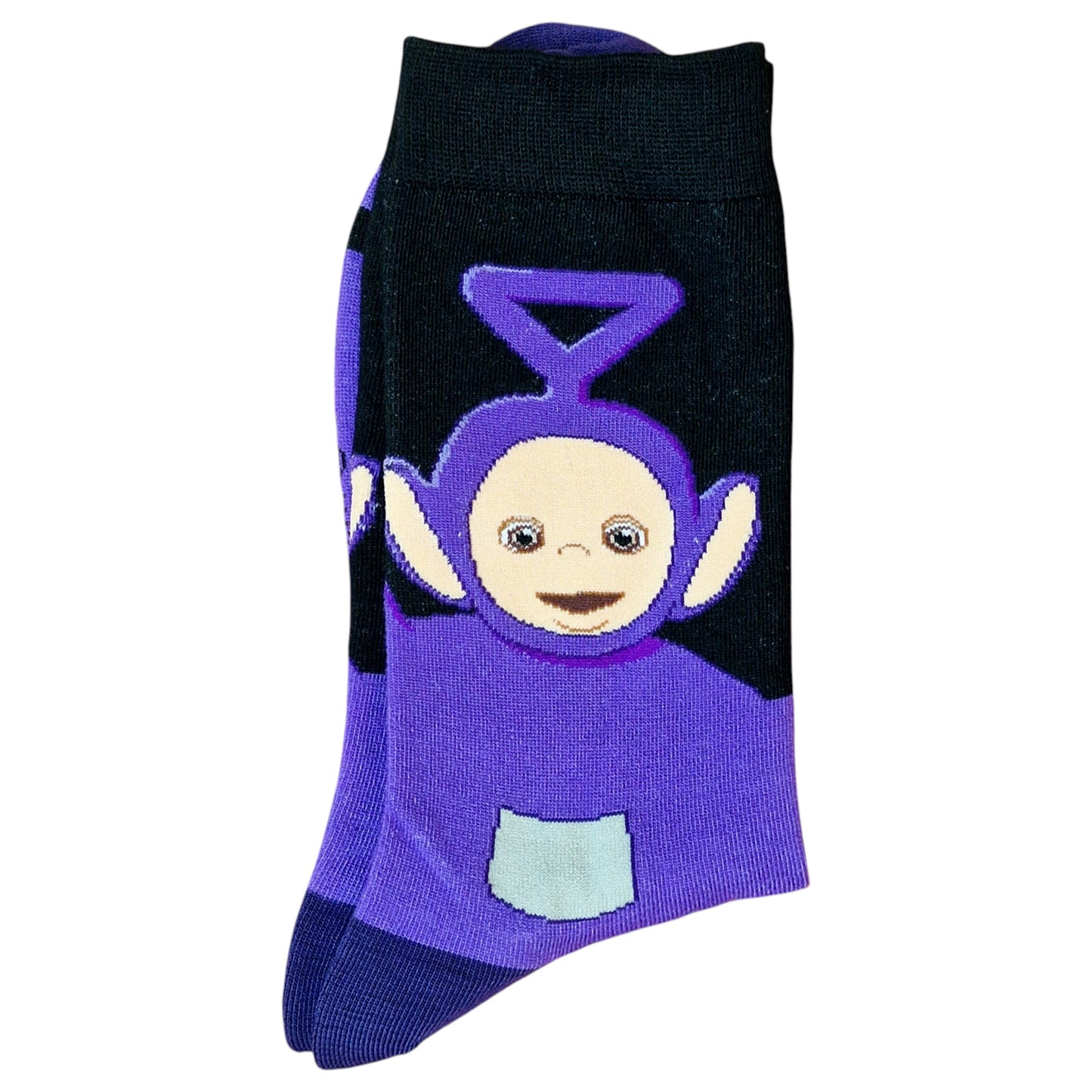 Teletubbies Tinky Winky: Purple Tubbytronic Travels Men's Black Socks