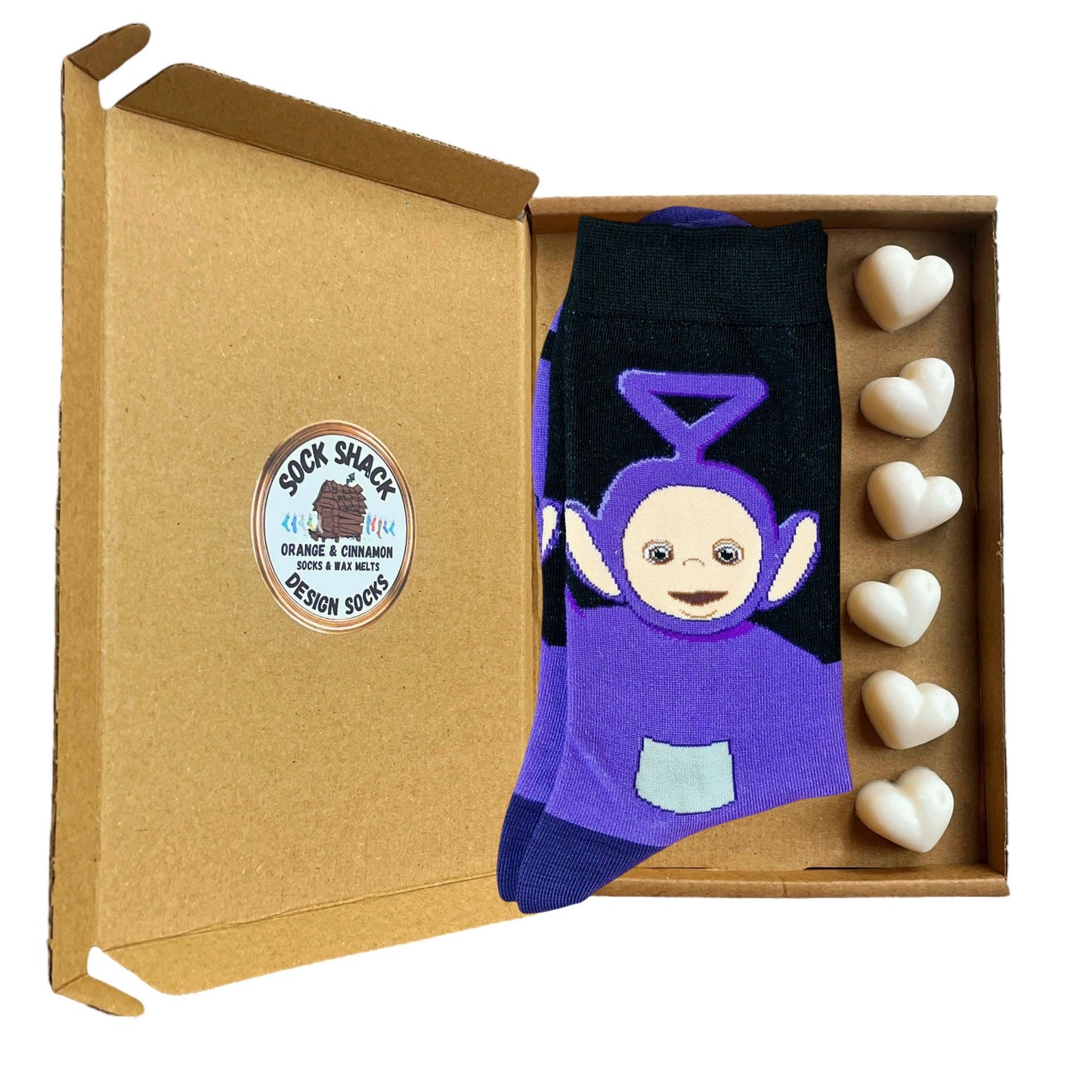 Teletubbies Tinky Winky Purple Black Men's Socks & Wax Melts Gift Set