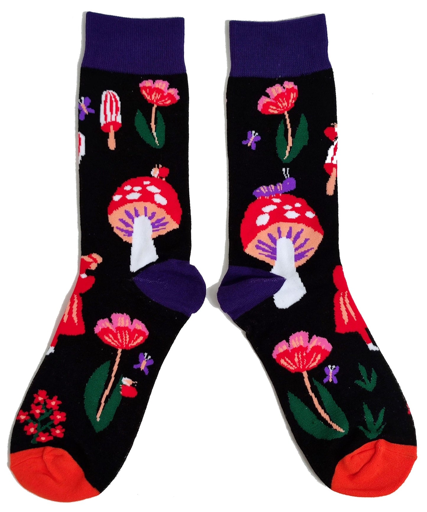 Black Mushroom Toadstool Flowers Mens Socks