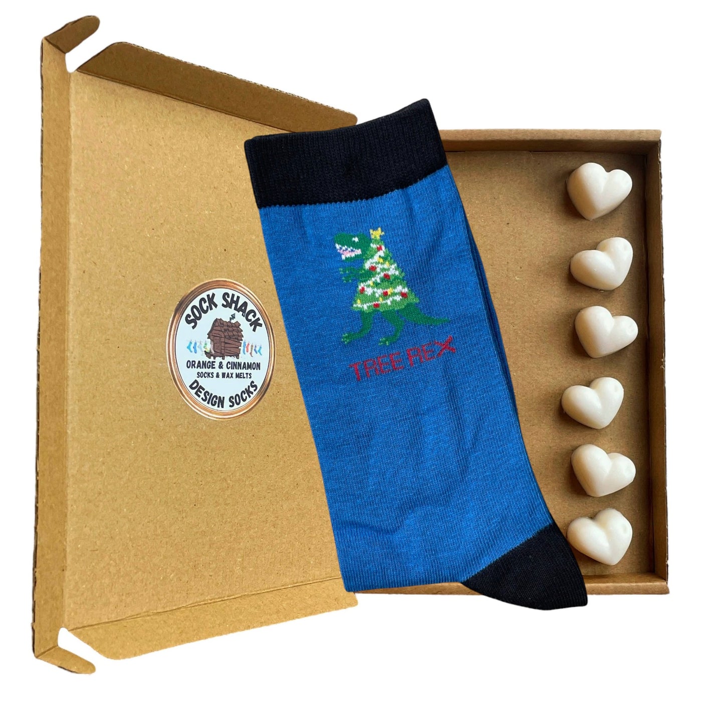 Tree Rex Blue Dinosaur Christmas Mens Socks & Wax Melts Gift Set Choice Of Fragrance