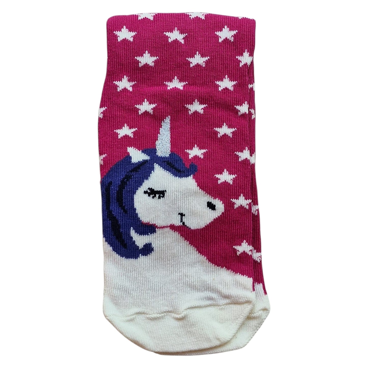 Smiling Sparkly Horned Magic Unicorn And Stars Magenta Ladies Socks