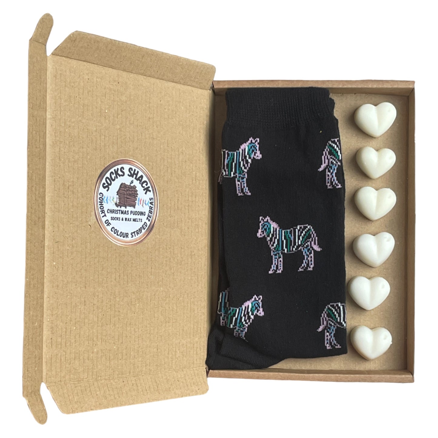 Cohort Of Colour Striped Zebras Black Mens Socks & Wax Melts Gift Set Choice Of Fragrance