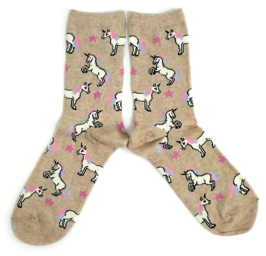 Mythical Leaping Unicorn Oatmeal Ladies Socks