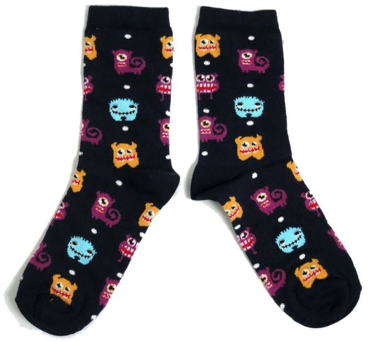Navy Blue Multiple Cute Horror Monsters Ladies Socks