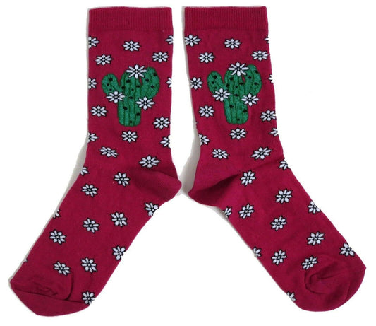 Glitter Mexican Magenta Cactus Cacti Ladies Socks