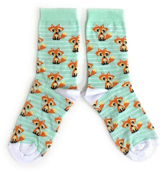 Foxes Everywhere! Rusty Red Fox Mint Ladies Socks