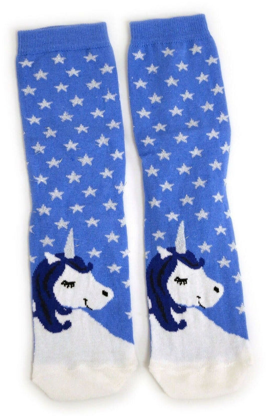 Daydreaming Snoozy Unicorn With Blue Mane & Silver Horn Ladies Socks