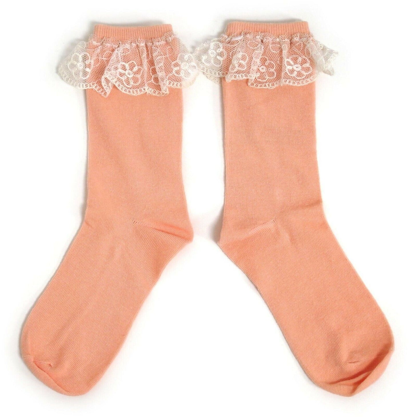 Coral Ivory Lace Hand Embellished Lace Trim Ladies Socks