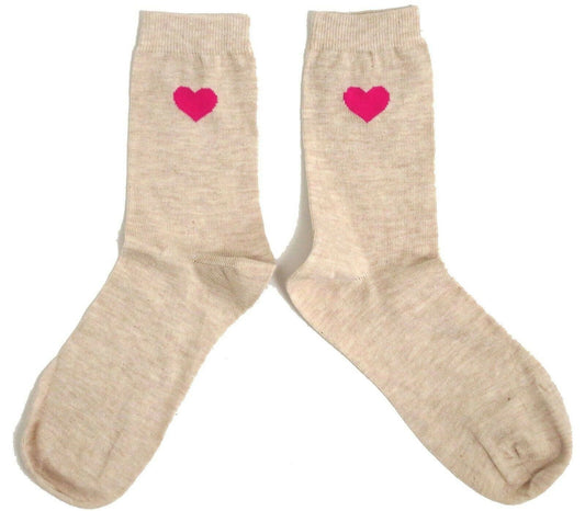Classy Beige With Classic Heart Design Ladies Socks