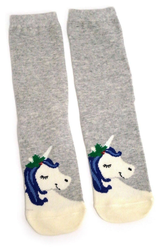 Festive Unicorn & Holly Christmas Ladies Socks