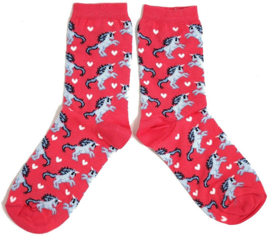Coral Pink Prancing Unicorn Ladies Socks