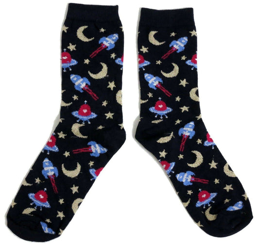Midnight Blue Space Adventure U.F.O. Ladies Socks