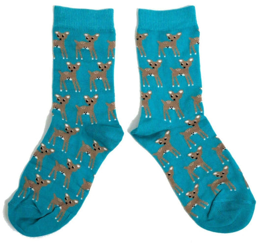 Cosy Wintertide Fallow Deer Teal Ladies Socks