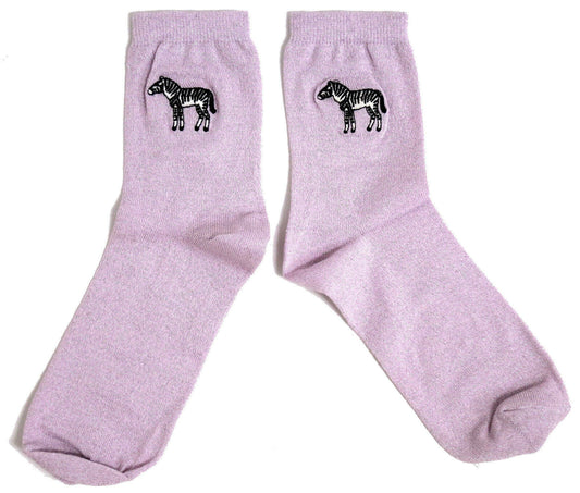 Pink Dazzling Sparkle Zebra Glitter Ladies Socks