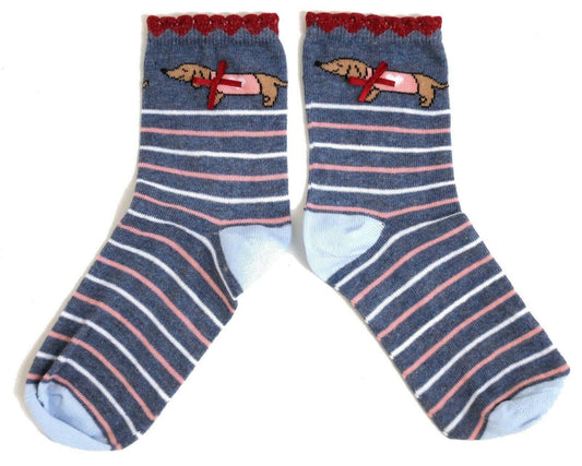 Pretty Dachshund With Pink Jumper And Bow Ladies Socks