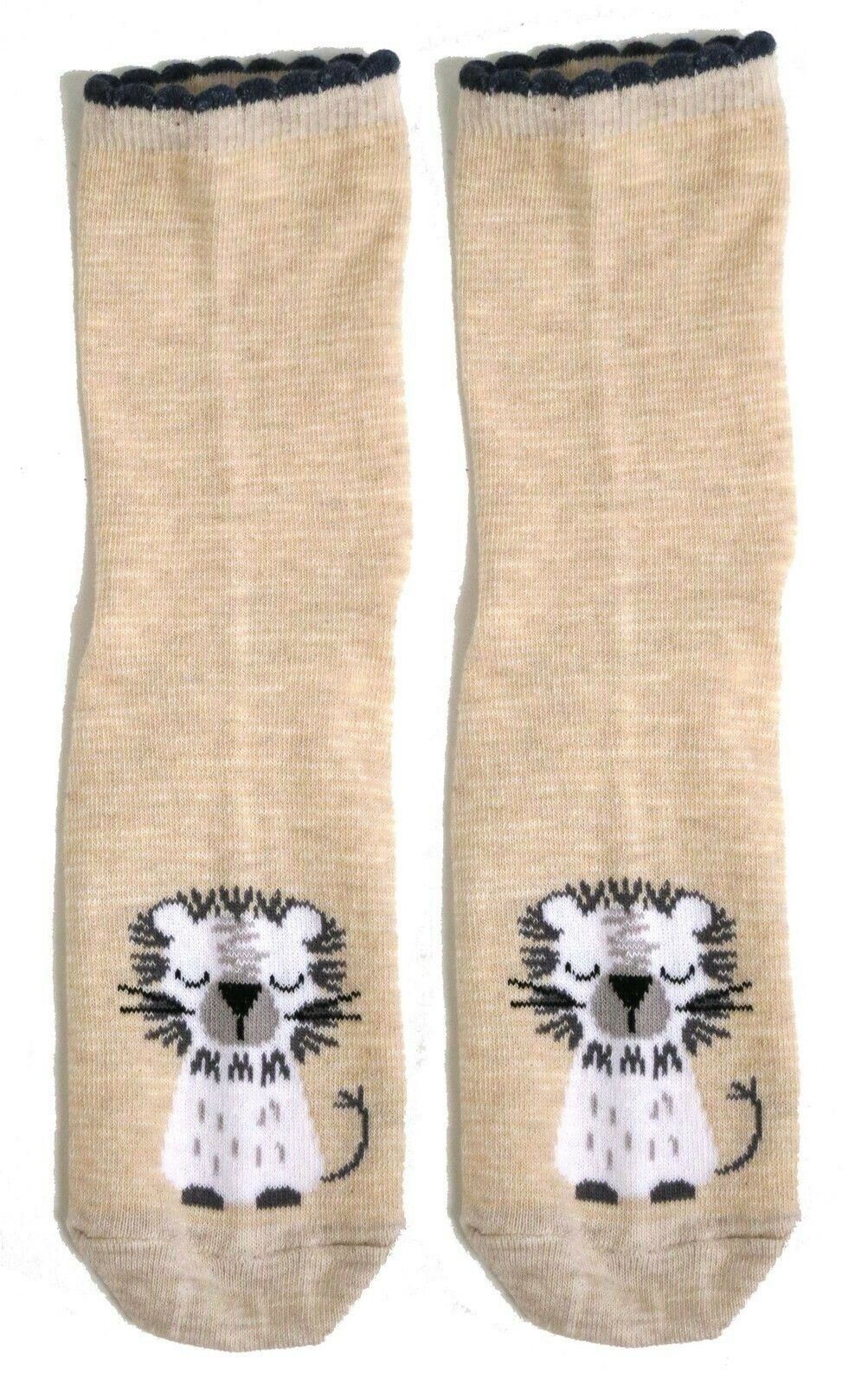 Cremefarbene Socken mit stolzem Löwenmotiv für Damen