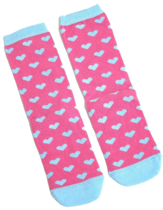 Ditsy Pink & Blue Heart Design Ladies Socks