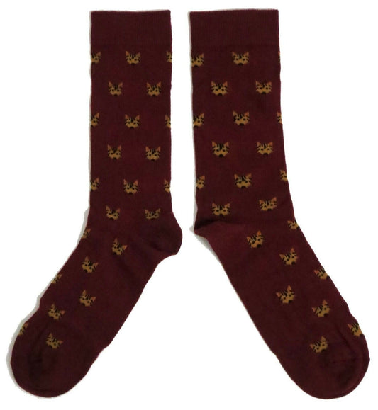 Burgundy Wildlife Mens Socks Tiger Heads Design