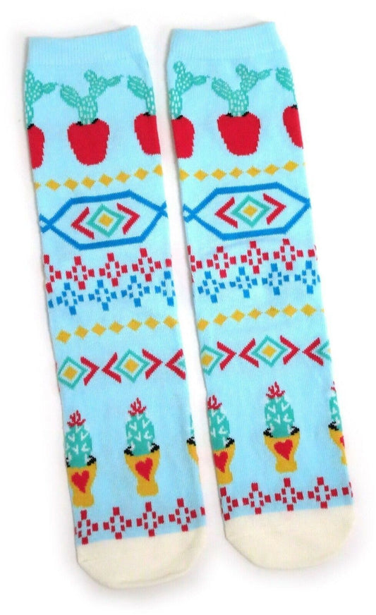 Mexican Cactus Aztec Design Blue Ladies Socks
