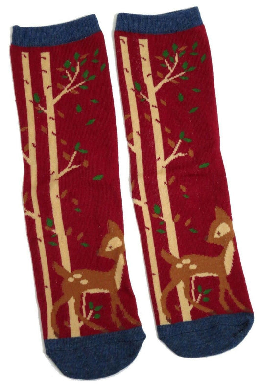 Wildlife Burgundy Deer In The Woods Ladies Socks