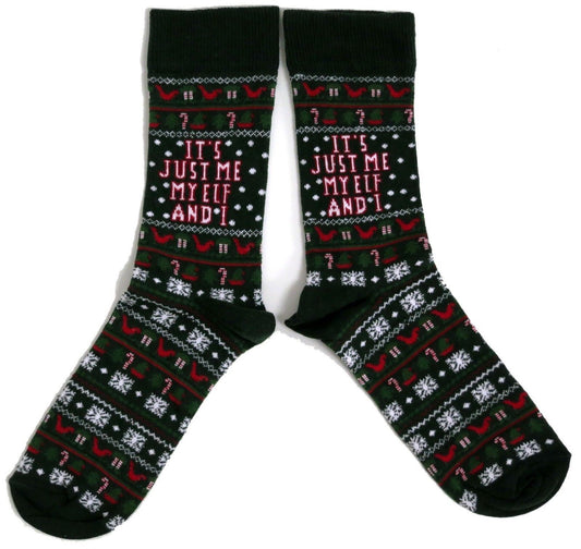 It's Just Me My Elf And I Green Xmas Mens Socks