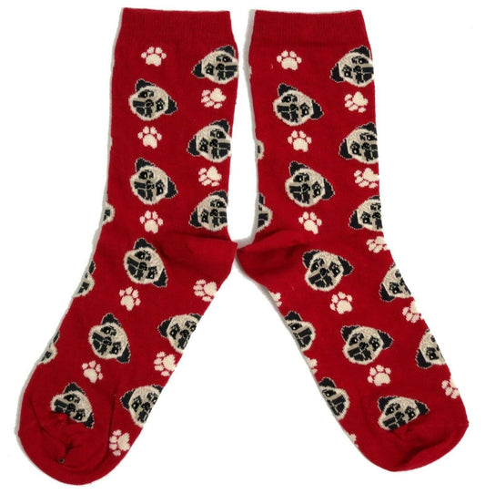 Rich Red Multiple Pug Face Dog Ladies Socks