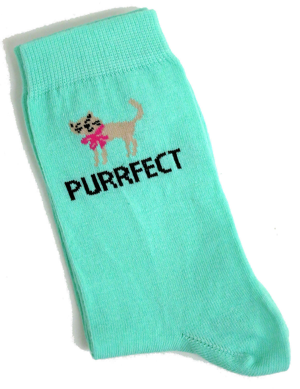Purrfect Cat With Mint Green Ladies Socks