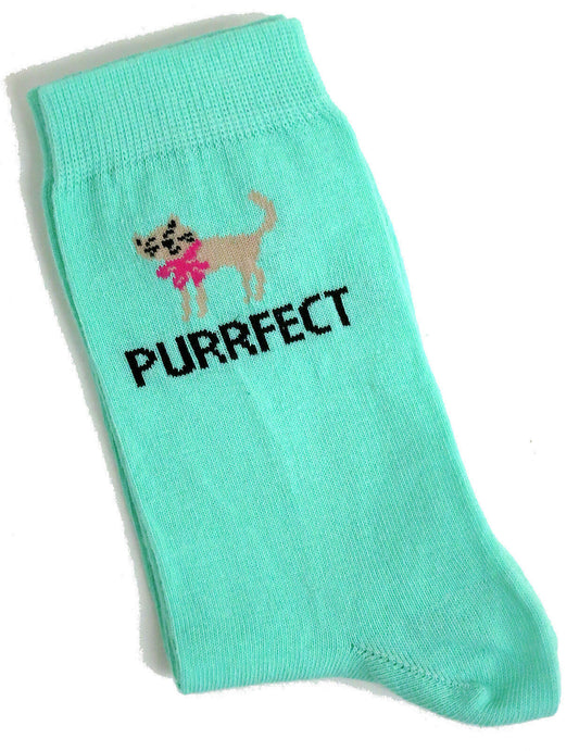 Purrfect Cat With Mint Green Ladies Socks