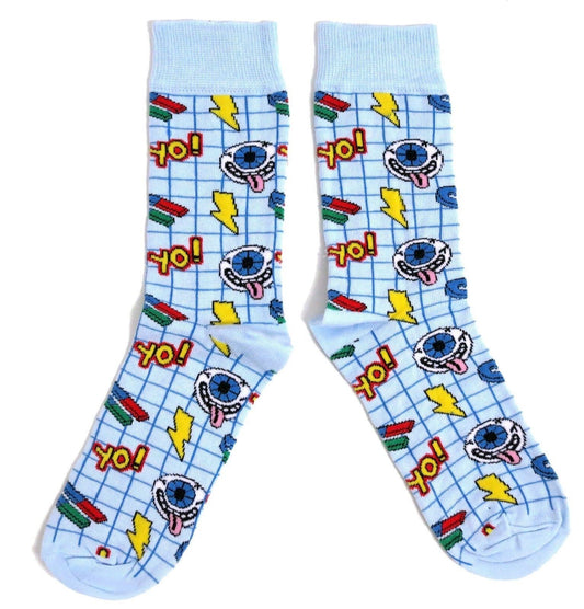 Yo! Grid Eyeball Magnet Eye Light Blue Mens Socks