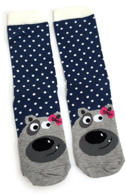 Mama Bear In The Snow Navy And Grey Ladies Socks