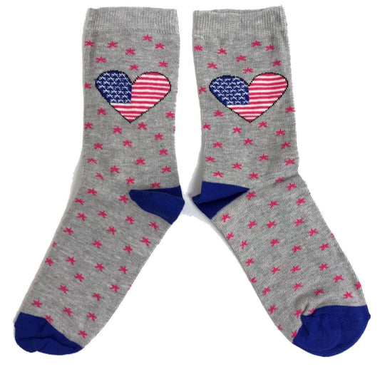 Patriotic Usa Flag In Heart Ladies Socks