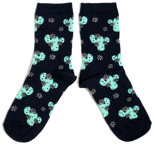 Midnight Blue Prickly Cactus Ladies Socks