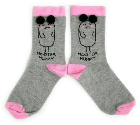 Monster Mummy Pom Pom Ears Ladies Socks