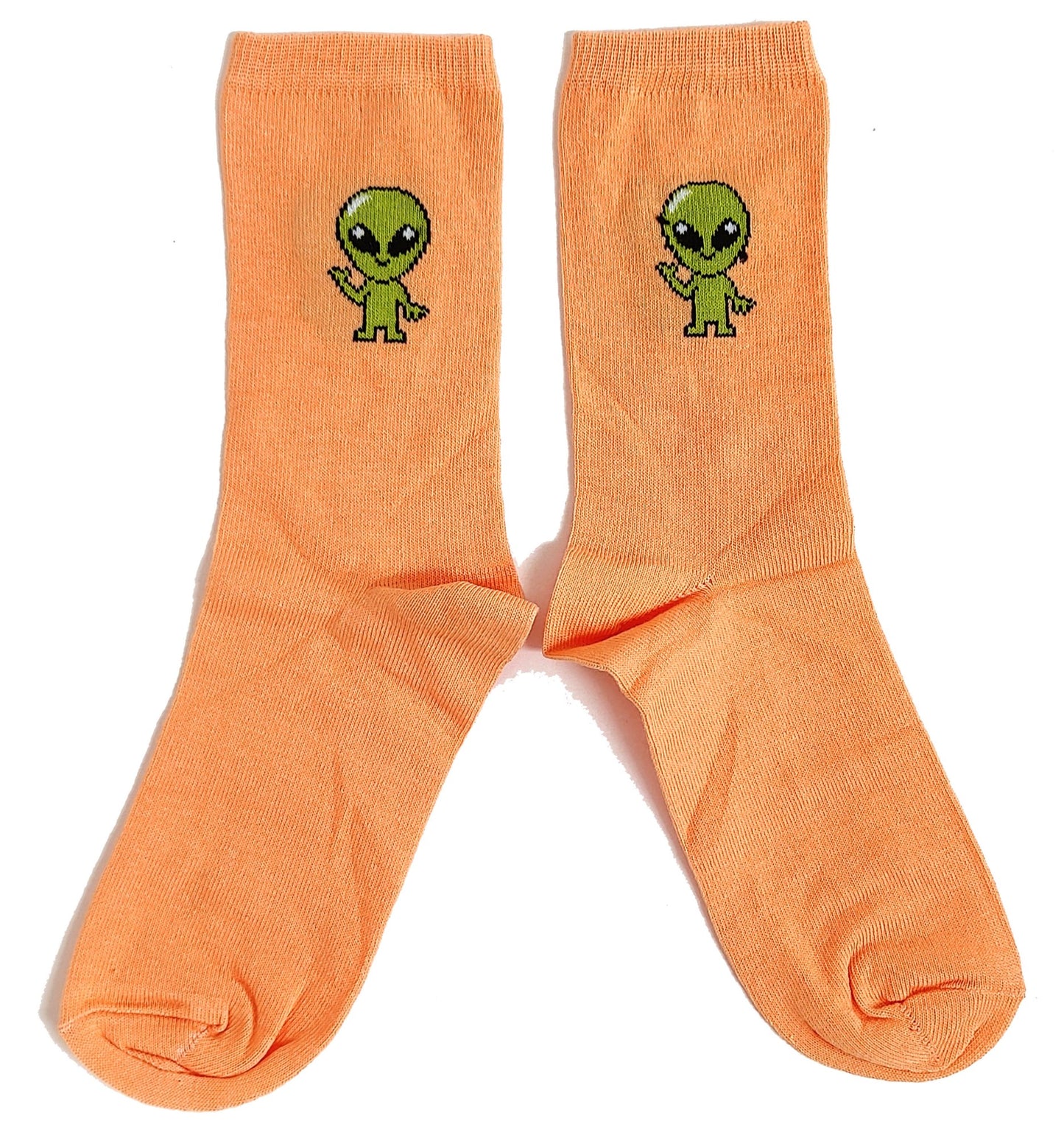 Friendly Little Green Alien Orange Ladies Socks